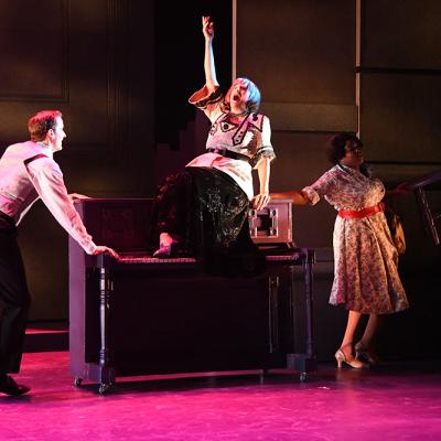Lance E. Hayes (Ensemble), Donna Migliaccio (Madame Maude P. Dilly), and Taylor J. Washington (Ensemble) in Olney Theatre Center's production of ON THE TOWN. (Photo: Stan Barouh)