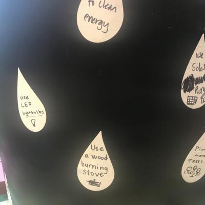 Oil droplets on the oil drum with suggestions written on them